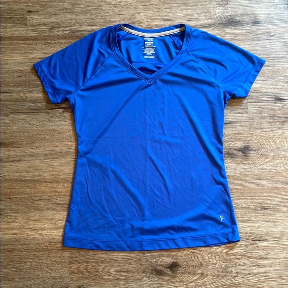 Danskin Now Blue V Neck Athlesiure Short Sleeve Top